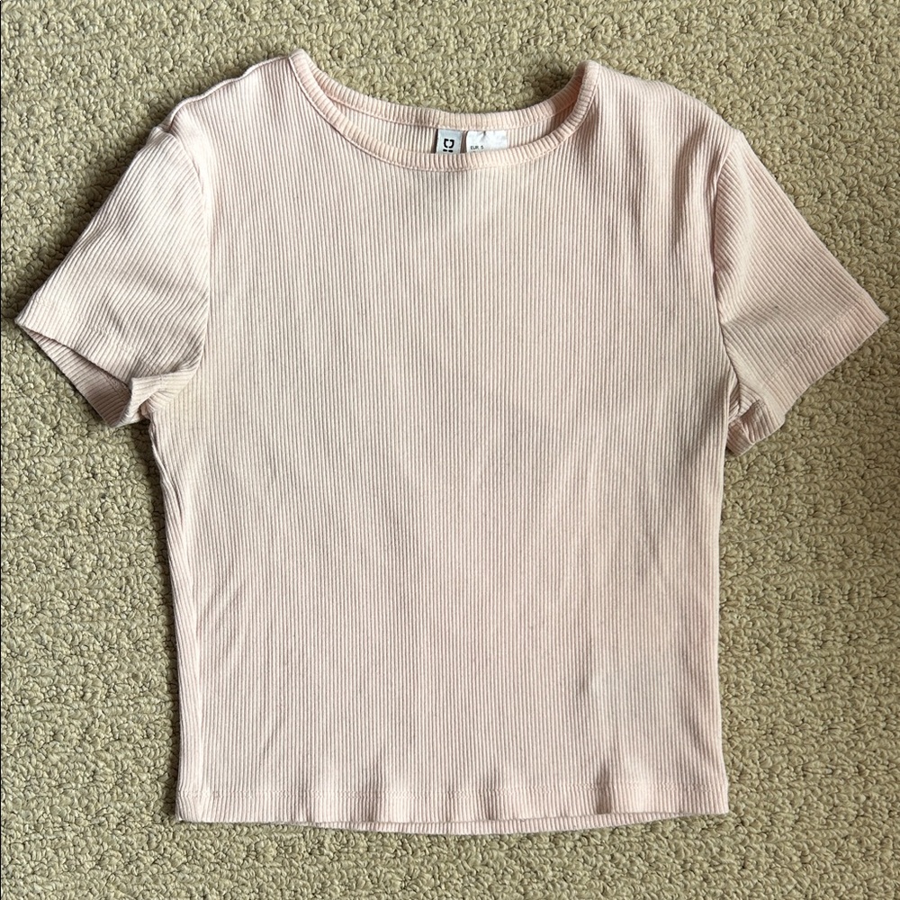 H&M Light Pink Ribbed Short Sleeve Tee